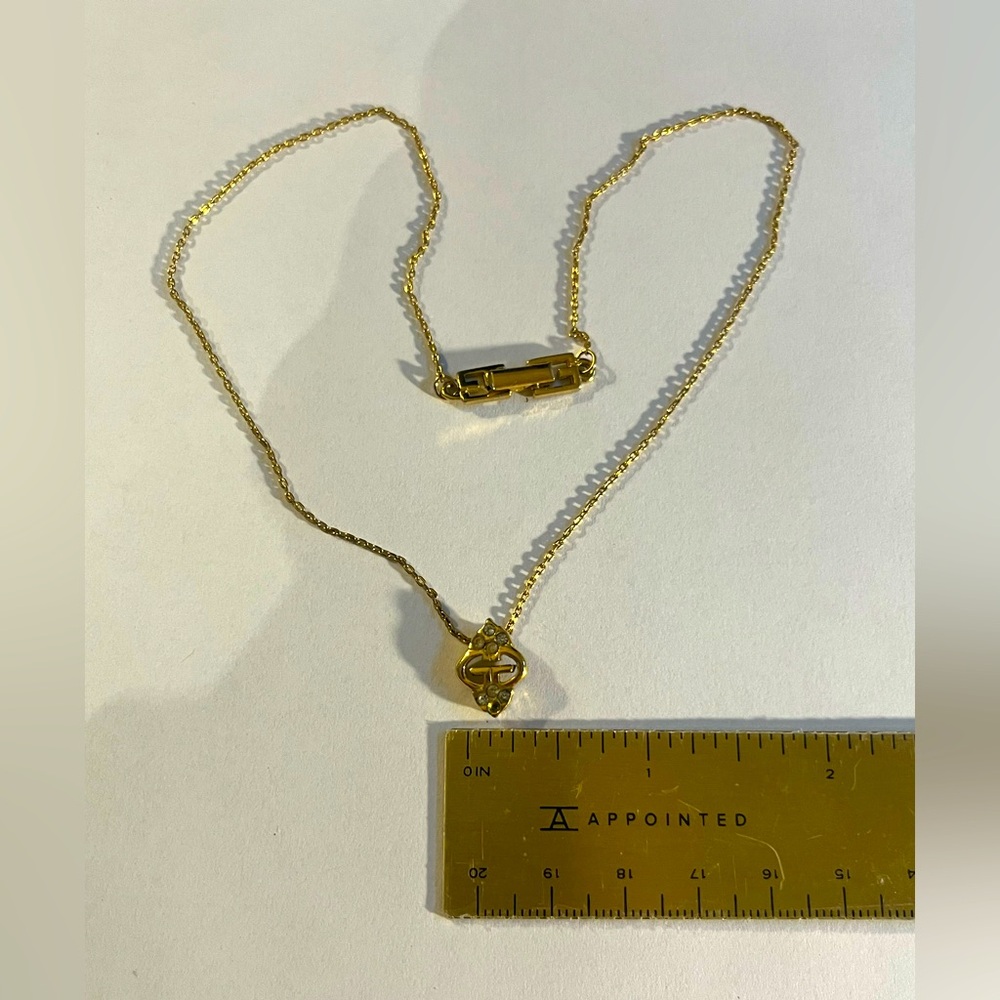 GIVENCHY Gold Necklace w/ Crystal Pendant, 16” Chain; GUC w/ 1 Missing Crystal - Picture 11 of 14